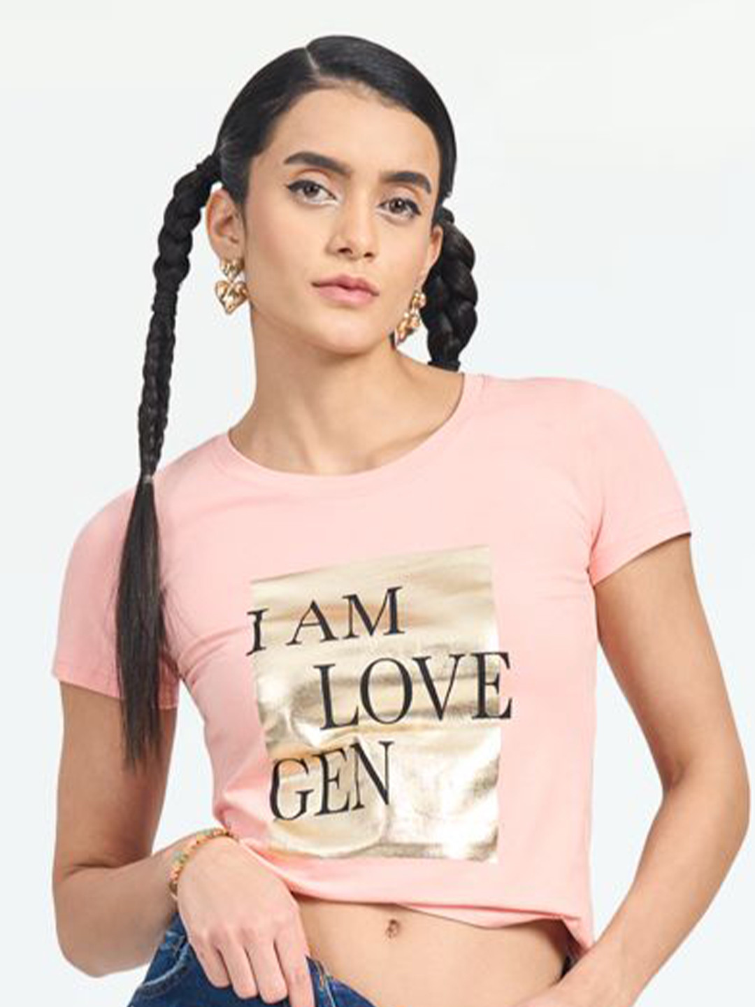 

LOVEGEN Women Typography Printed T-shirt, Peach
