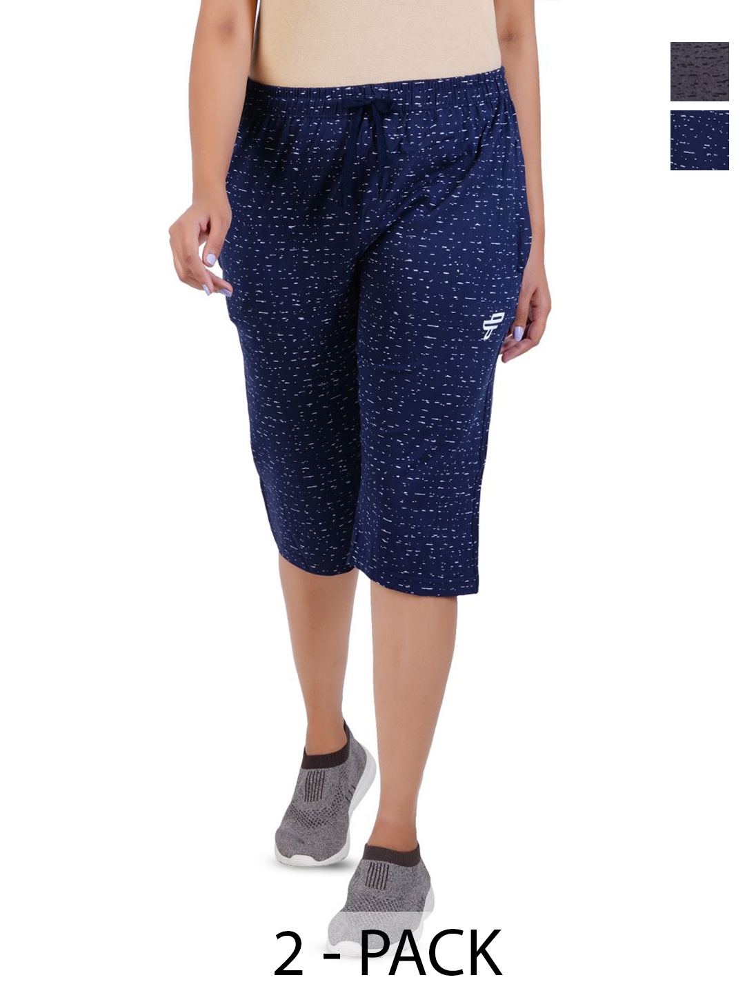 

FEEL TRACK Women Printed Capris, Navy blue