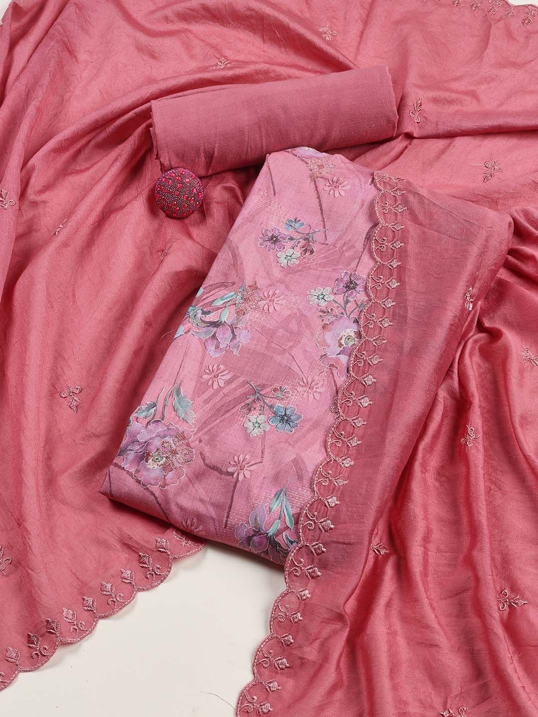 

Meena Bazaar Printed Unstitched Dress Material, Pink