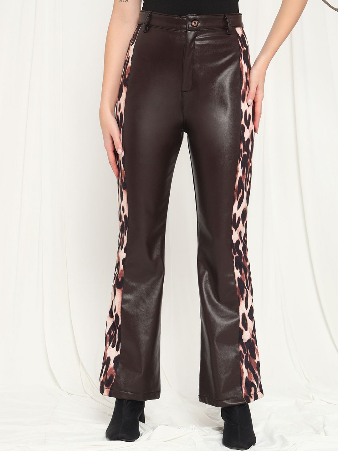 

TANDUL Women Animal Printed Leather Original Trousers, Brown