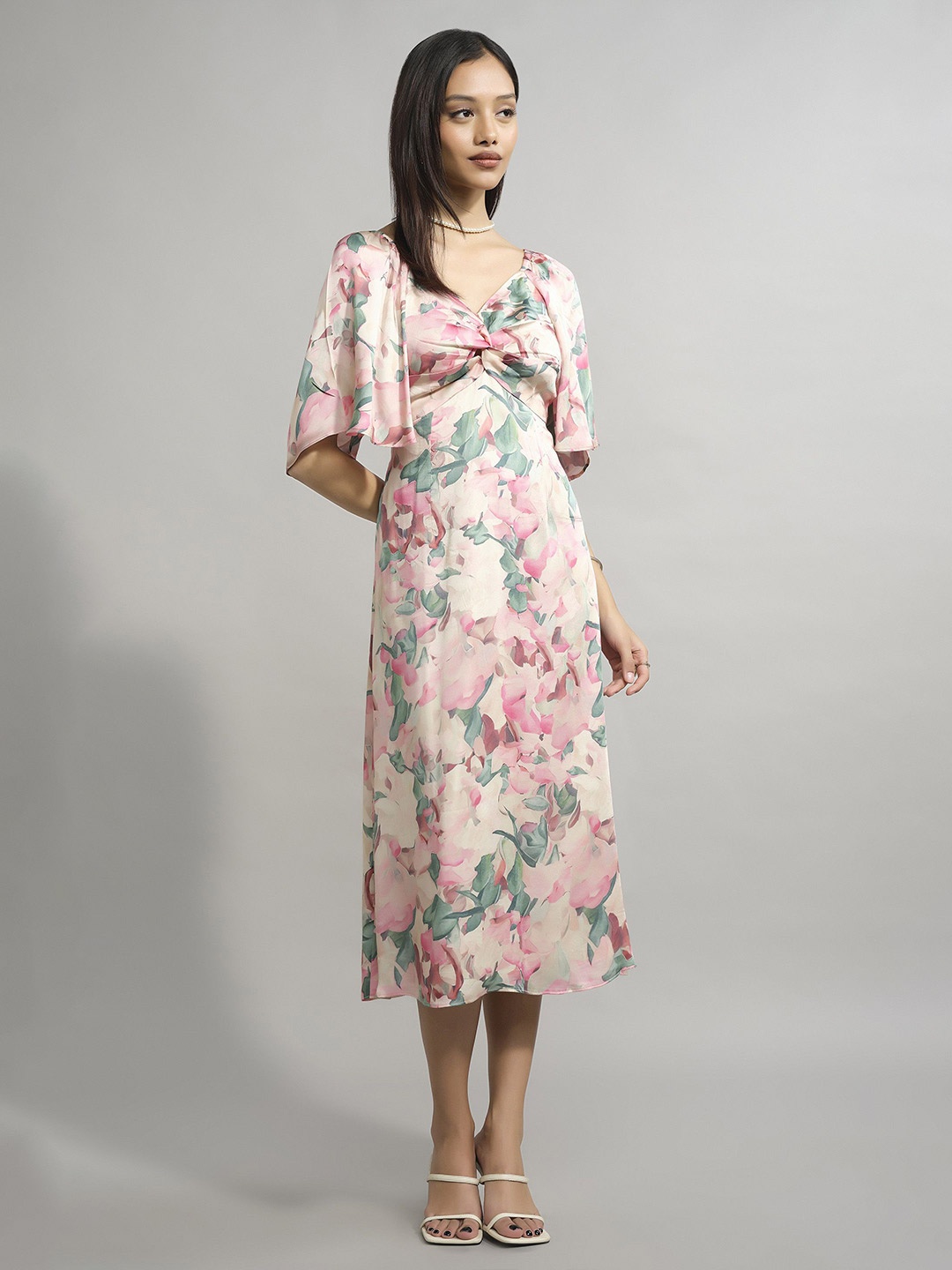 

AND Women Floral Printed Sheath Midi Dress, Beige