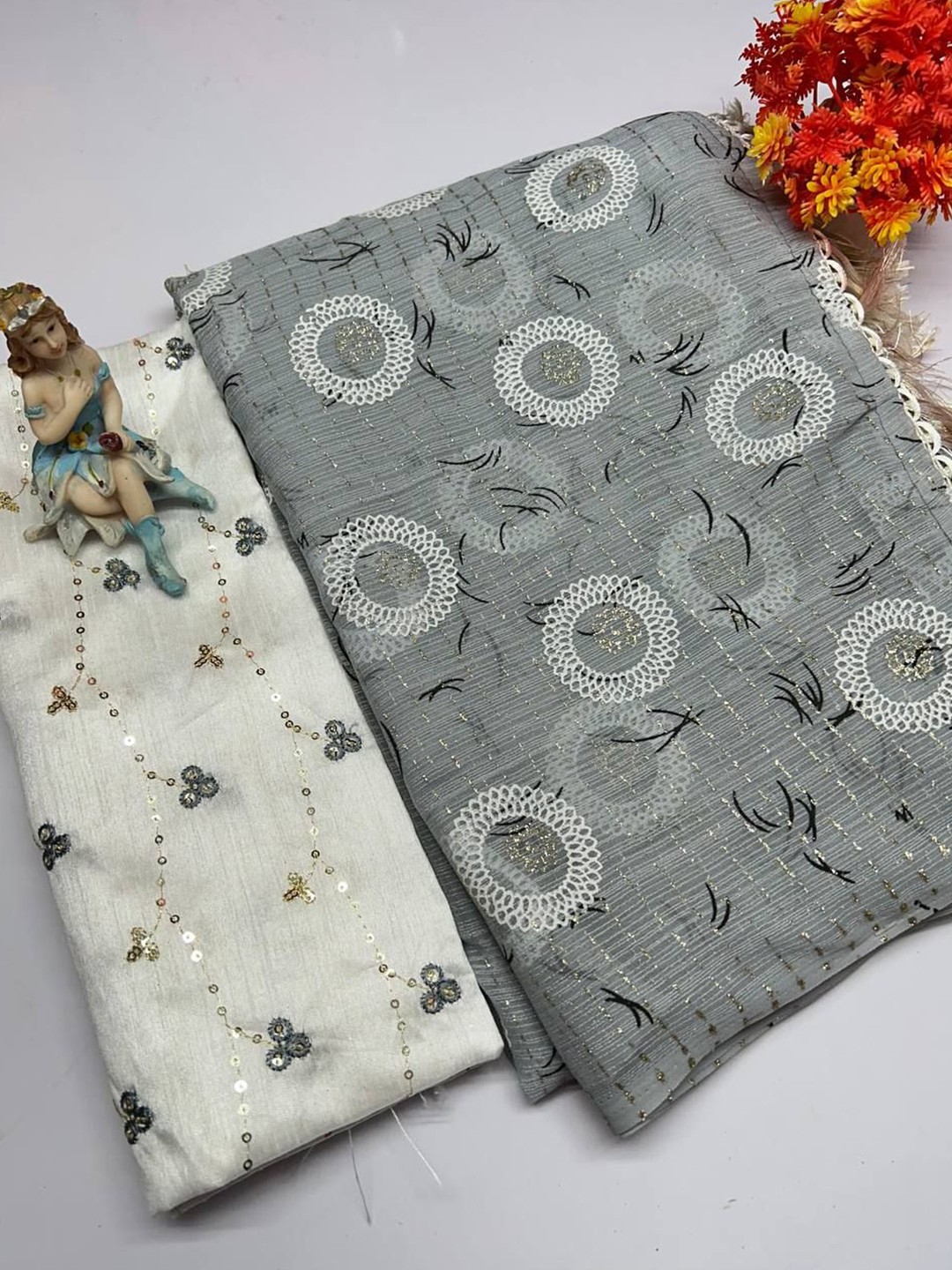 

BAESD Geometric Pure Georgette Maheshwari Saree, Grey