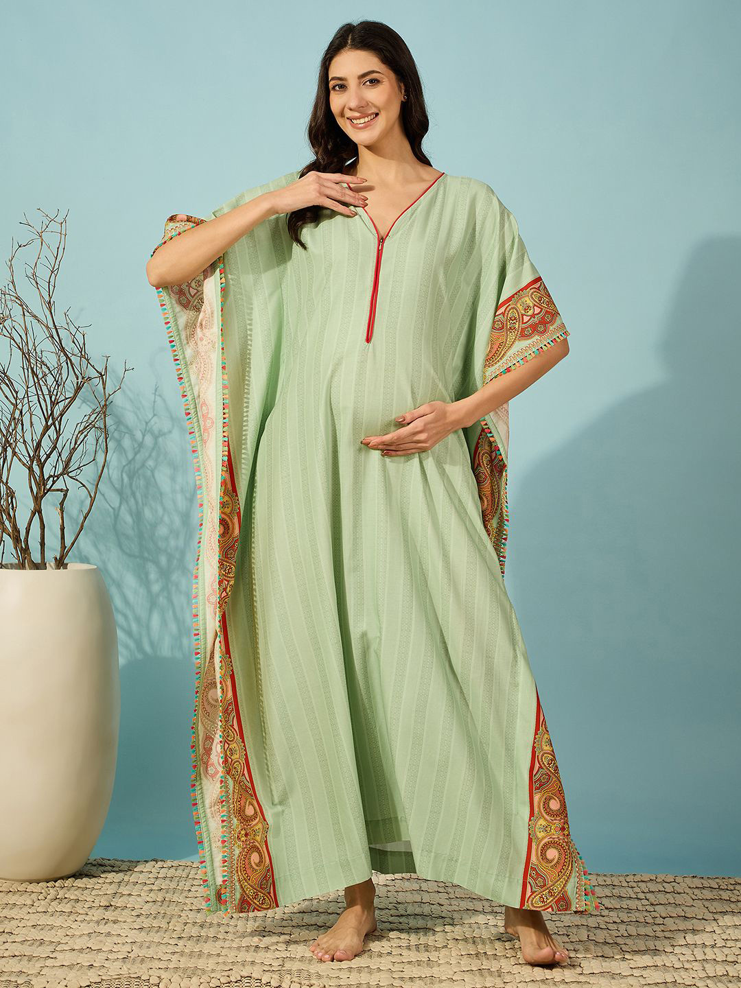 

The Kaftan Company Printed Maxi Nightdress, Green