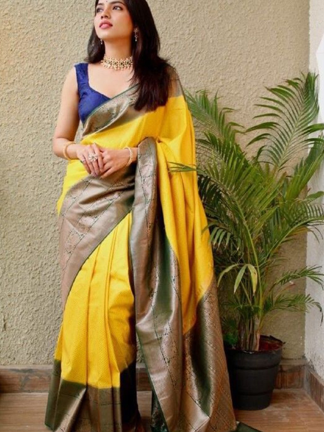 

Upalksh Woven Design Zari Pure Silk Kanjeevaram Saree, Yellow