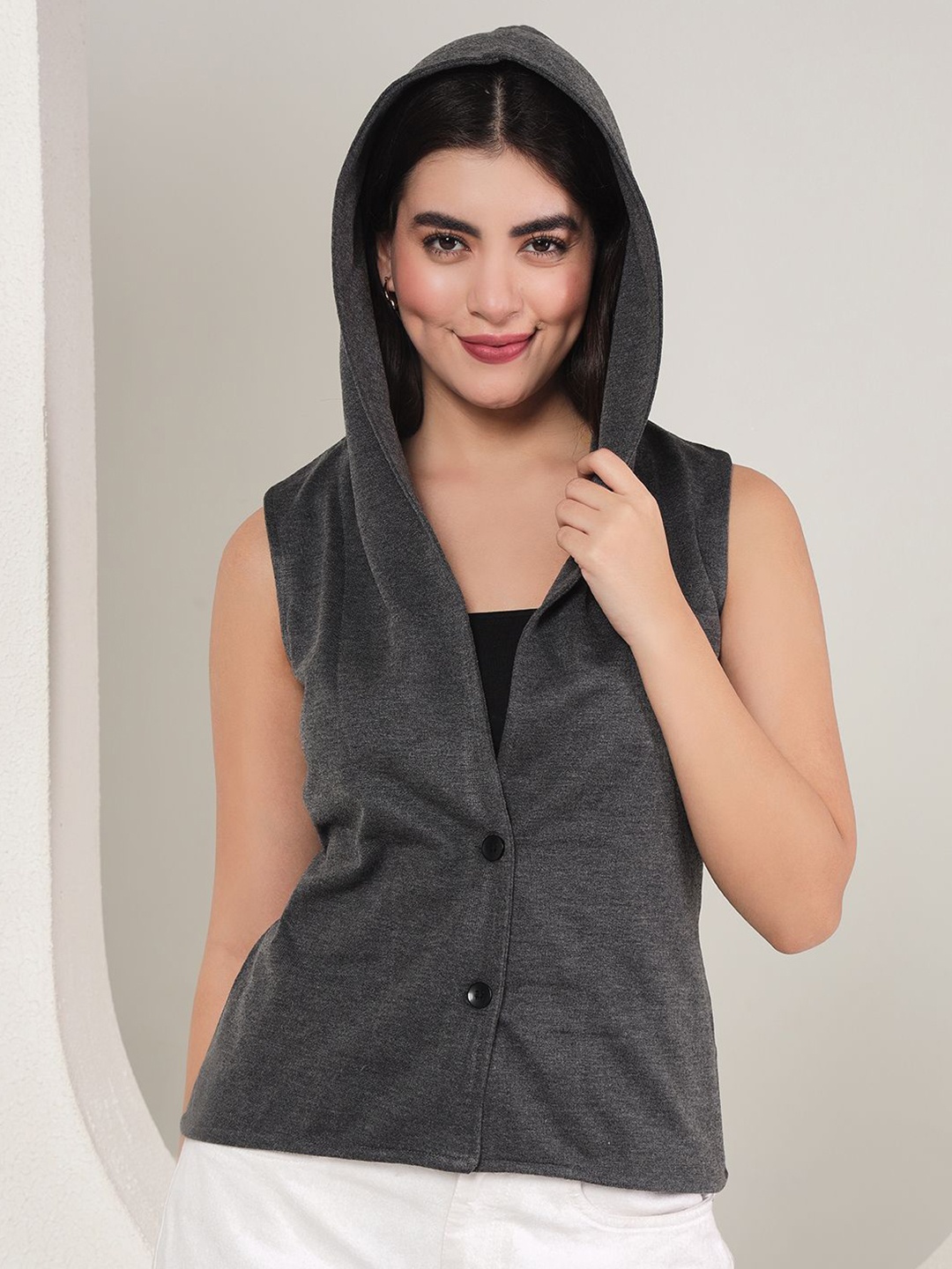 

TANDUL Single-Breasted Hooded Coat, Grey