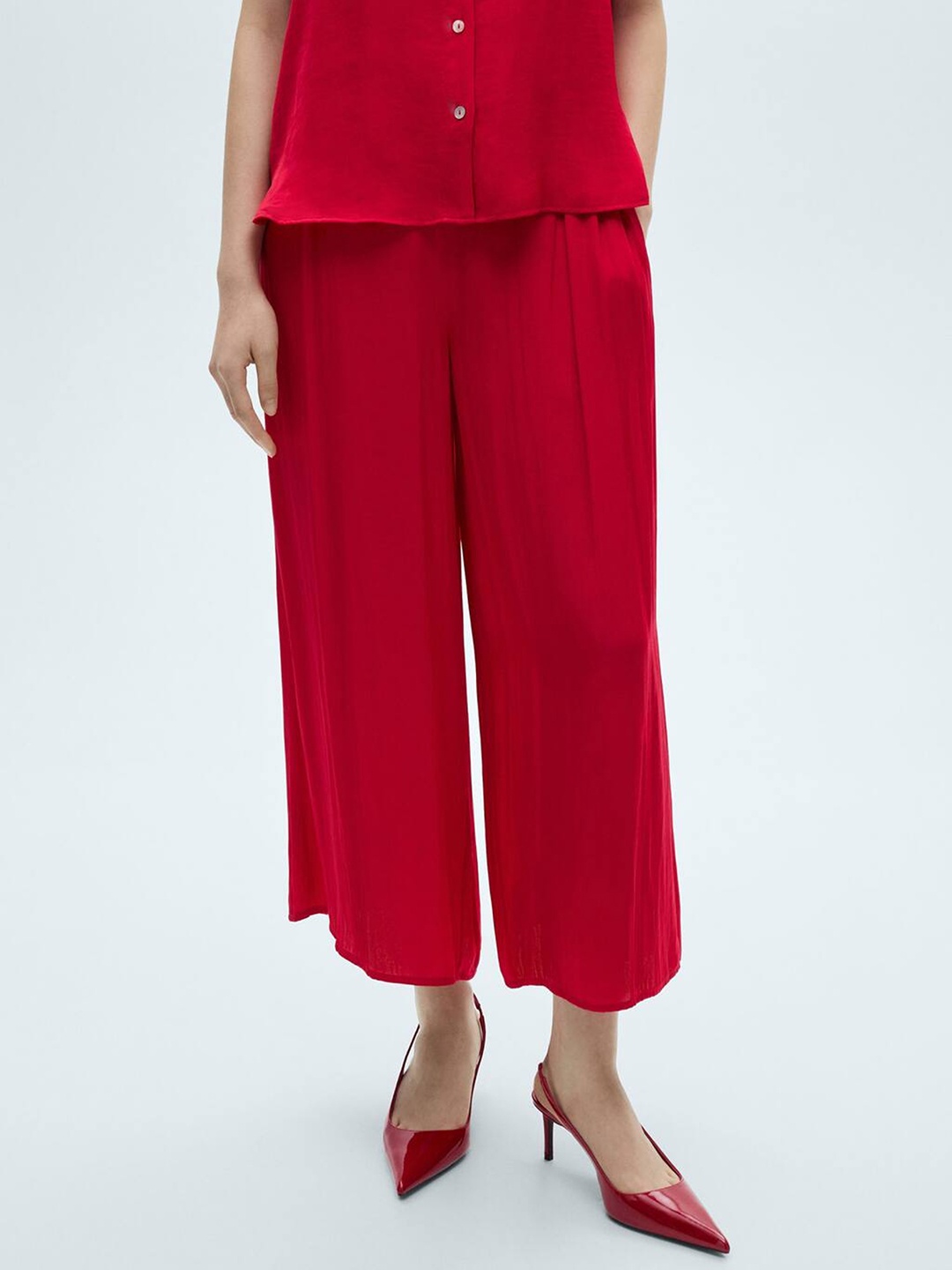

MANGO Women Pleated Flowy Parallel Trousers, Red