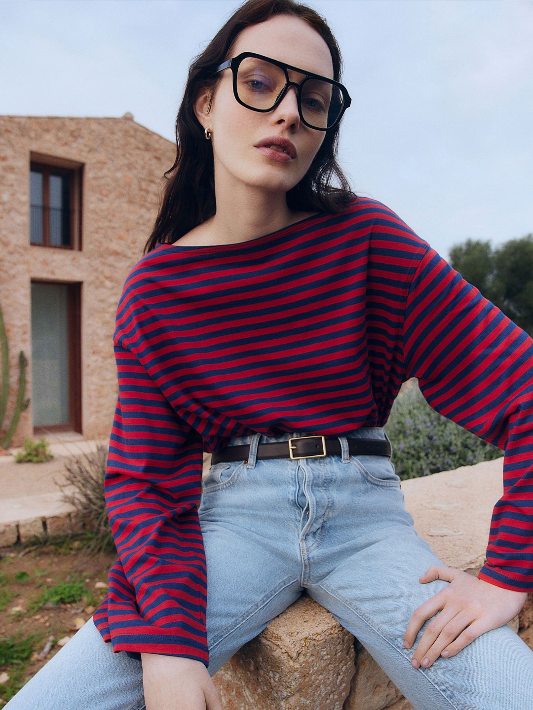 

H&M Boat-Neck Cotton Top, Red