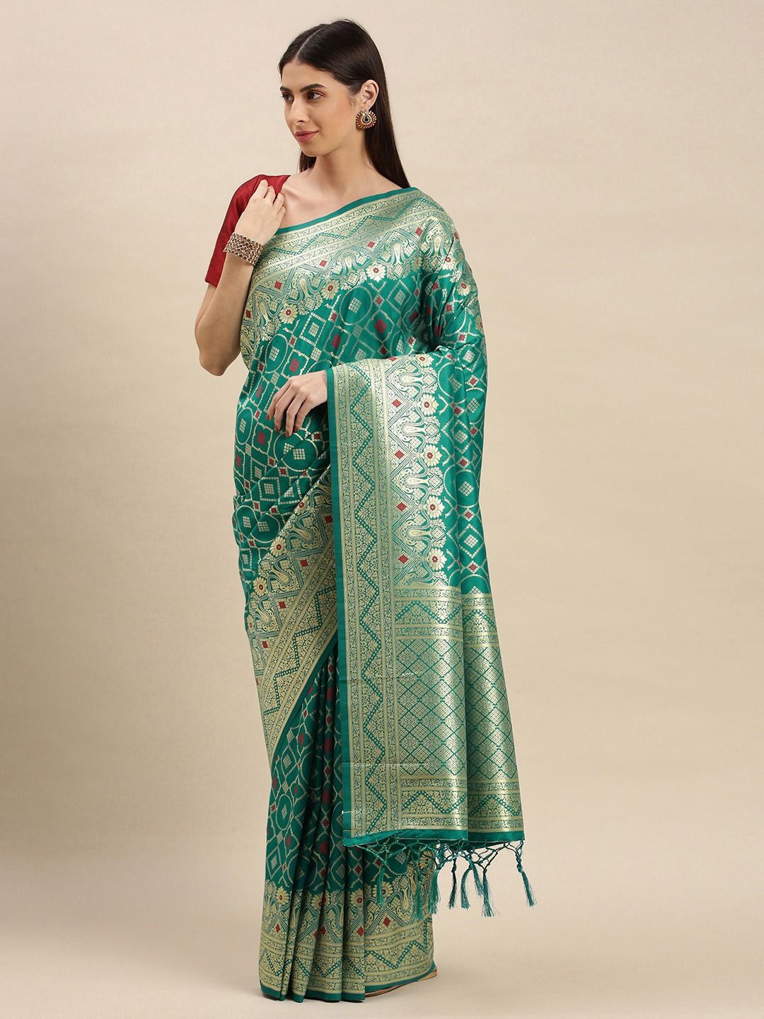 

flaher Woven Design Banarasi Saree, Turquoise blue