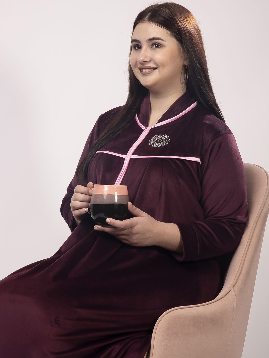

CHUI MUI Women Plus Size Winter Sweat Nightdress, Burgundy