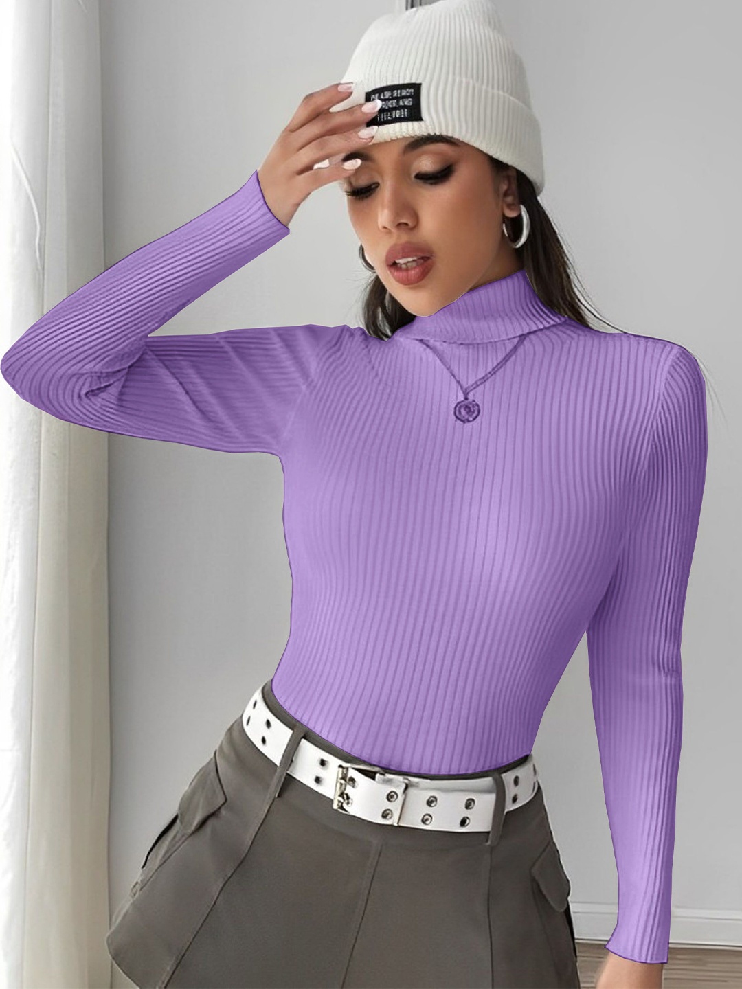 

Kushi Flyer Women High Neck Cotton Pullover, Lavender