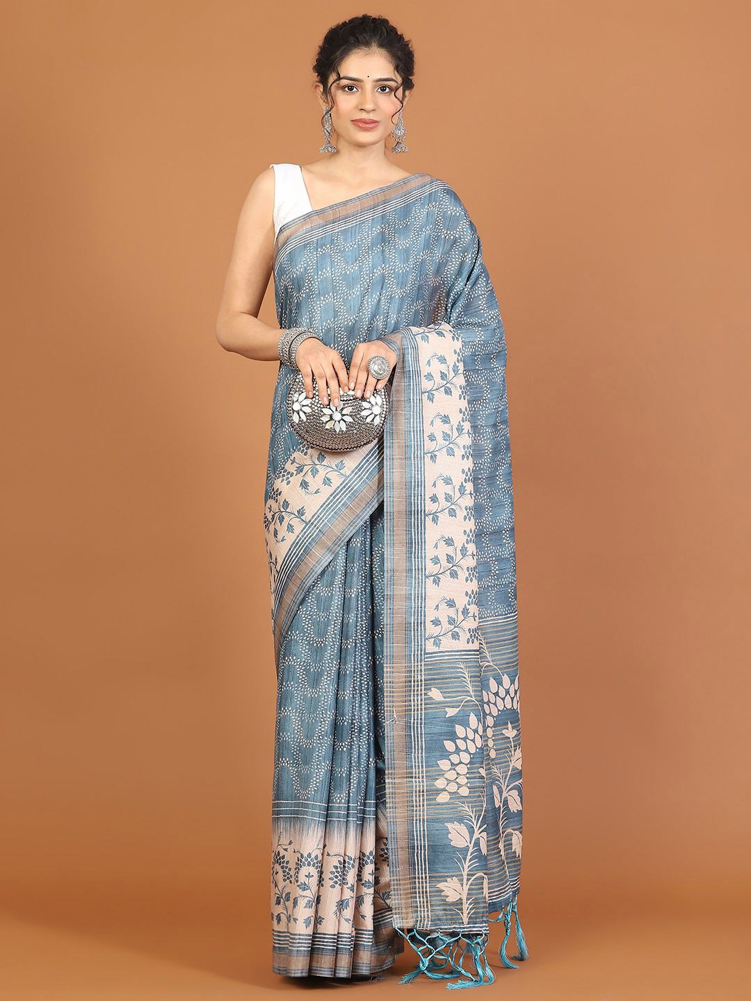 

Meena Bazaar Art Silk Tussar Saree, Blue