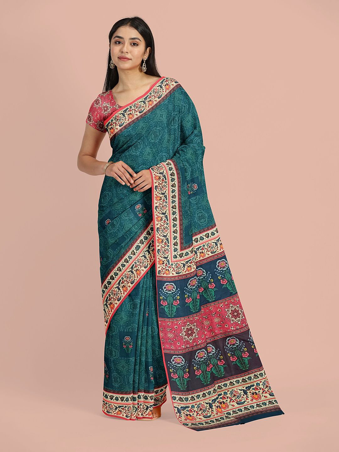 

Avyay Creation Floral Printed Saree With Printed Blouse Piece, Blue