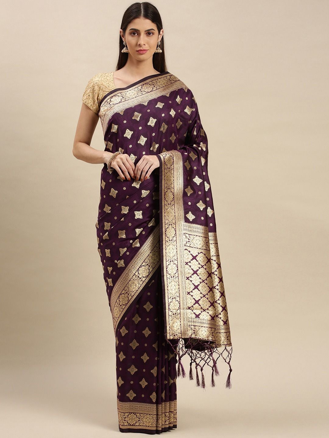 

flaher Woven Design Zari Banarasi Saree, Purple