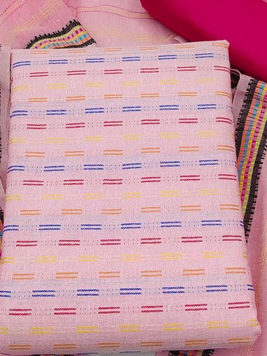 

A TO Z CART Striped Unstitched Dress Material, Pink