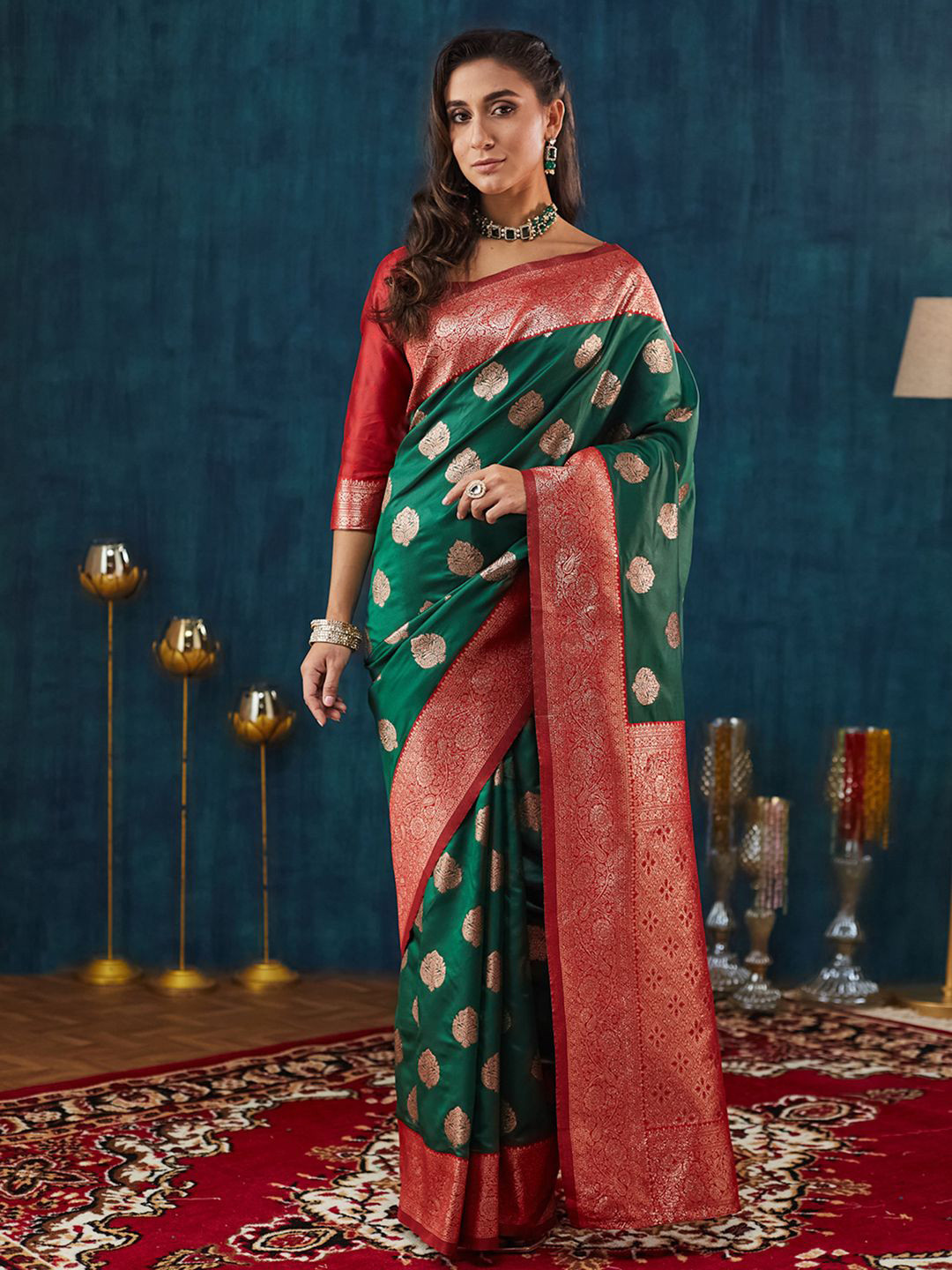 

Mitera Zari Woven Design Banarasi Saree, Green