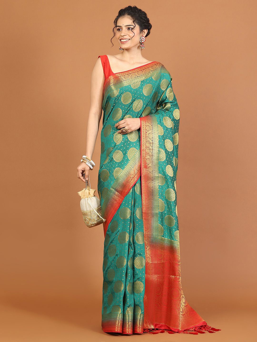 

Meena Bazaar Woven Design Zari Art Silk Saree, Green