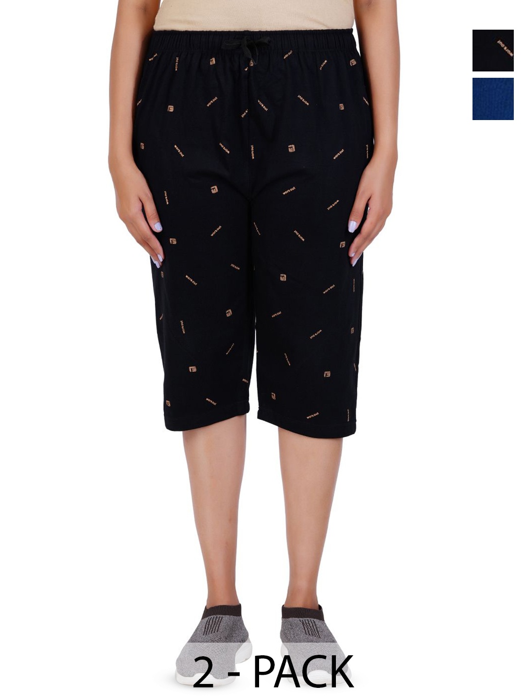 

FEEL TRACK Pack of 2 Women Printed Capris, Blue