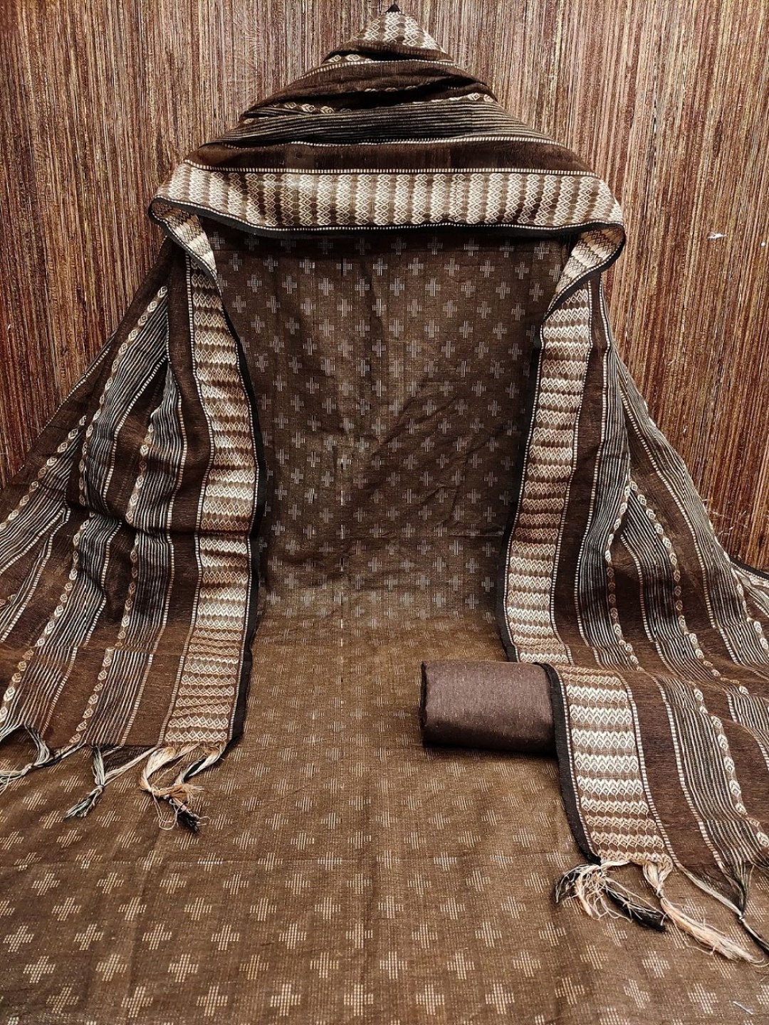 

A TO Z CART Geometric Woven Design Unstitched Dress Material, Coffee brown
