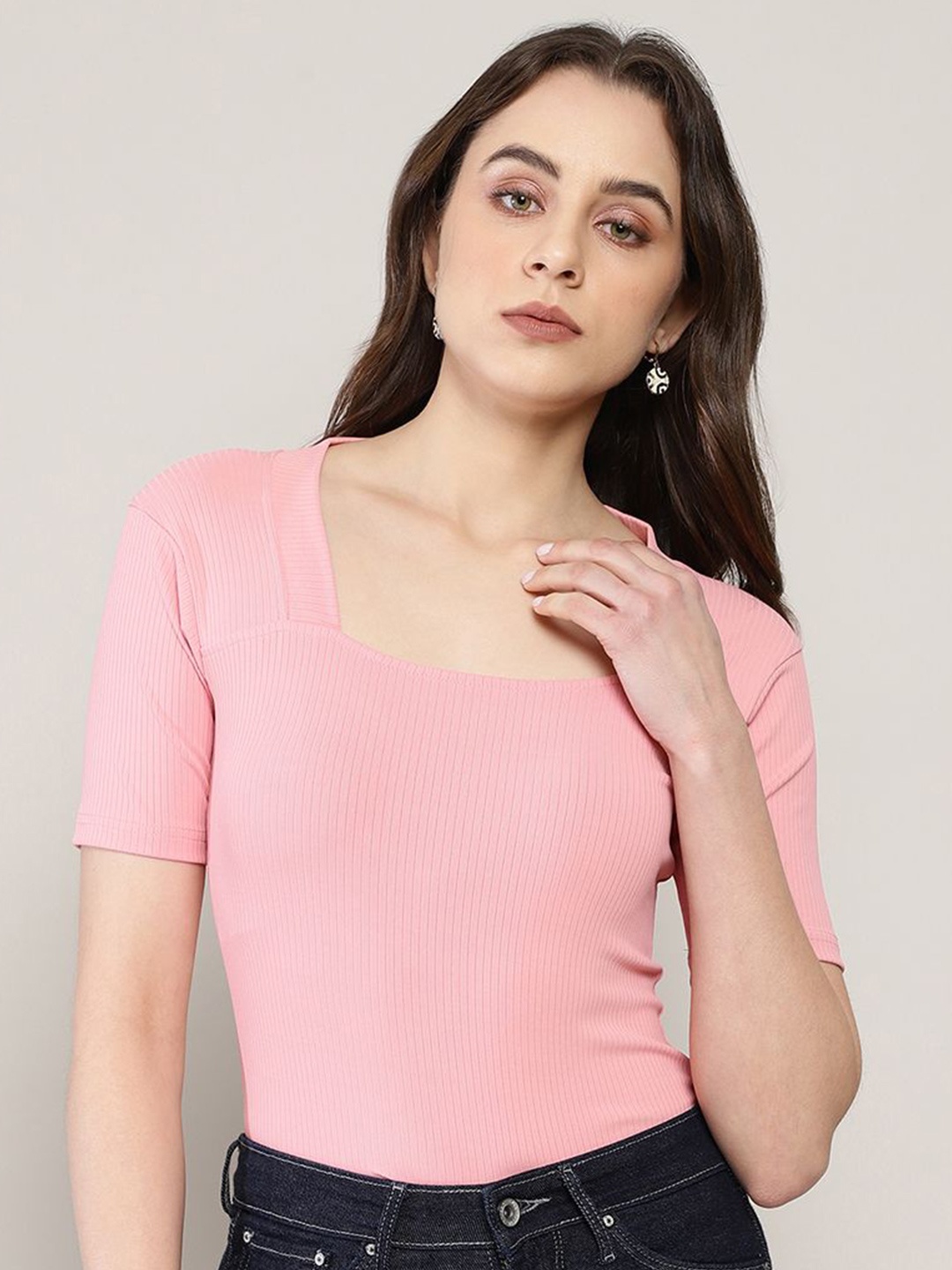 

AVANOVA Square Neck Regular Top, Pink