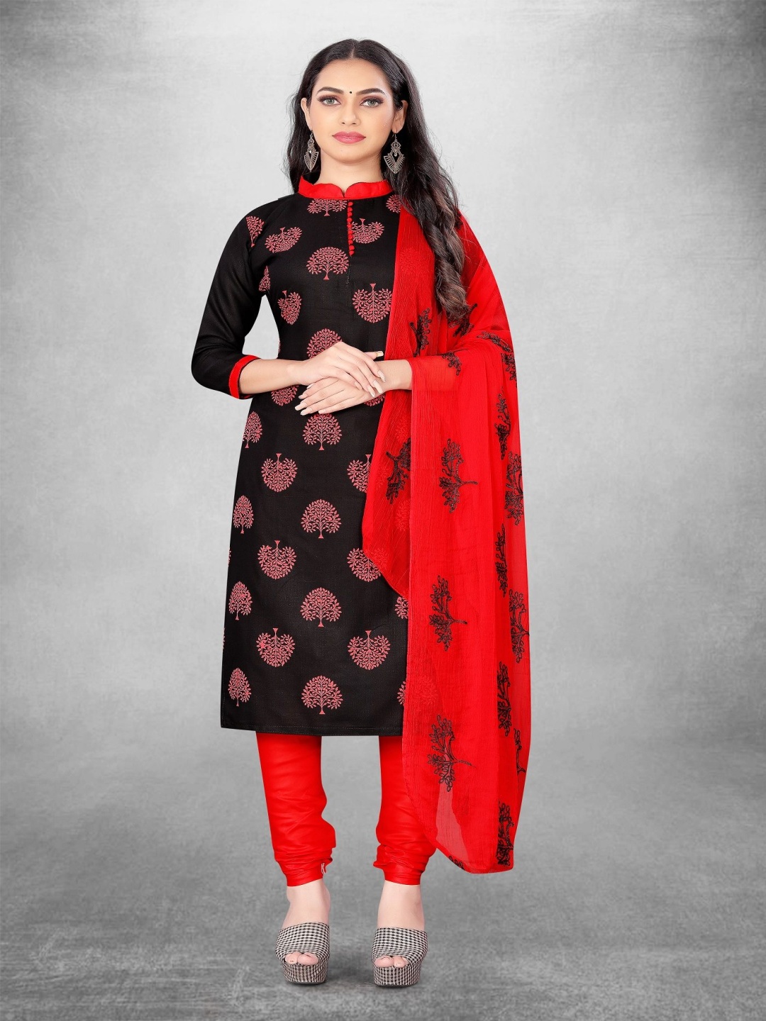 

A TO Z CART Printed Unstitched Dress Material, Black