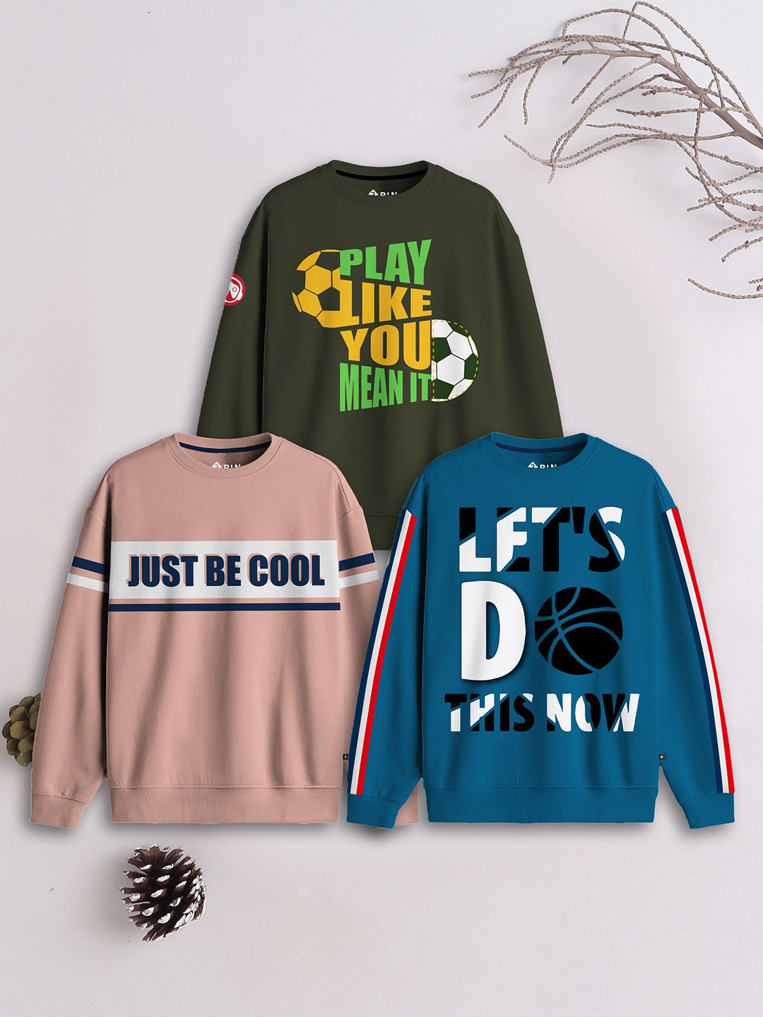 

3PIN Boys Pack of 3 Printed Sweatshirt, Olive