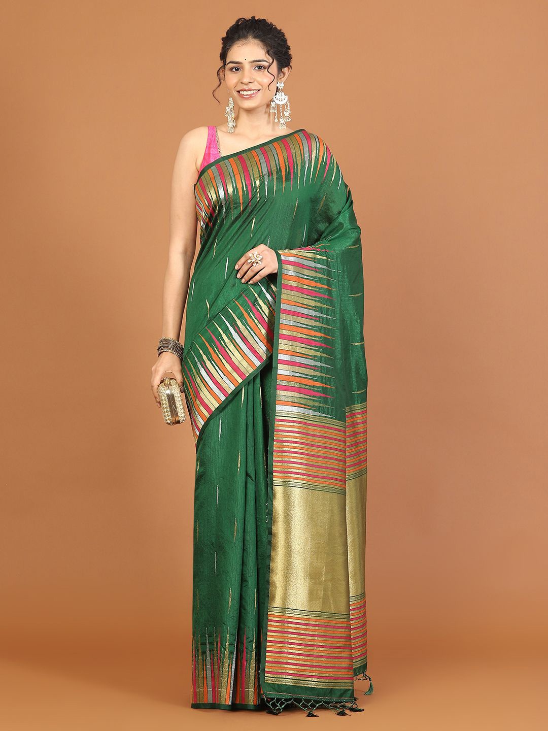 

Meena Bazaar Woven Design Zari Art Silk Saree, Green