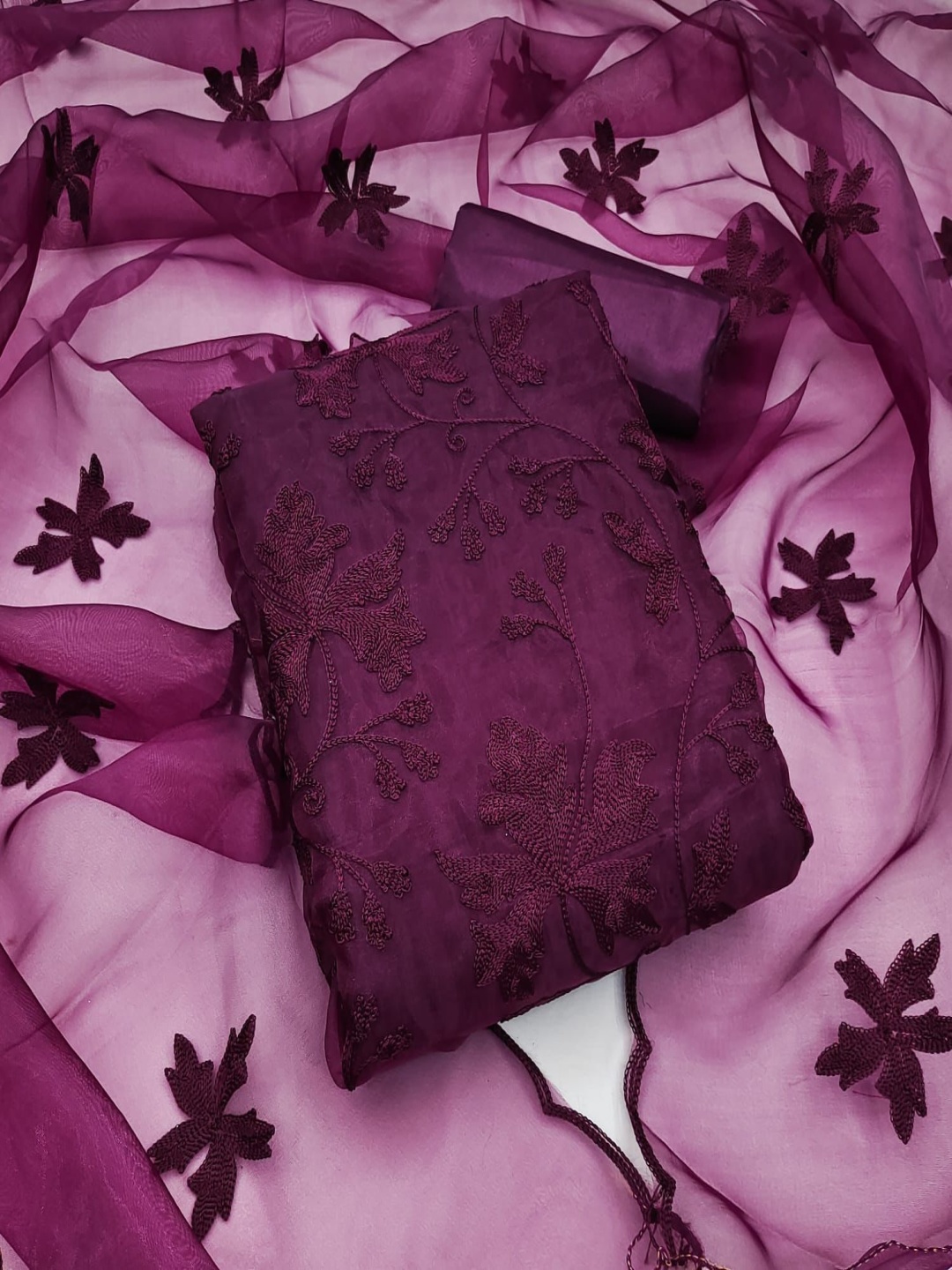 

A TO Z CART Embroidered Pure Silk Unstitched Dress Material, Magenta
