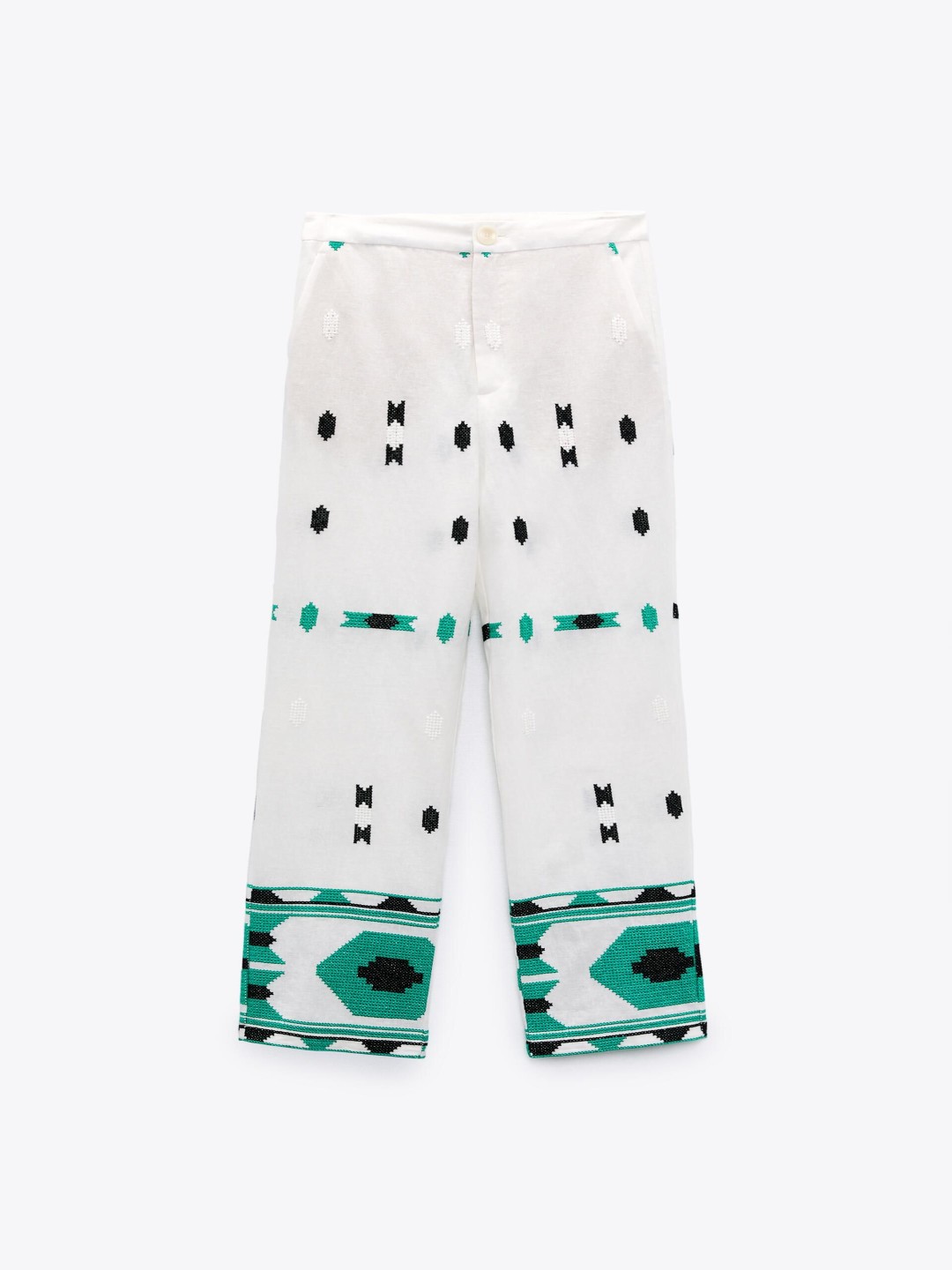 

ZARA Women Printed Trousers, White