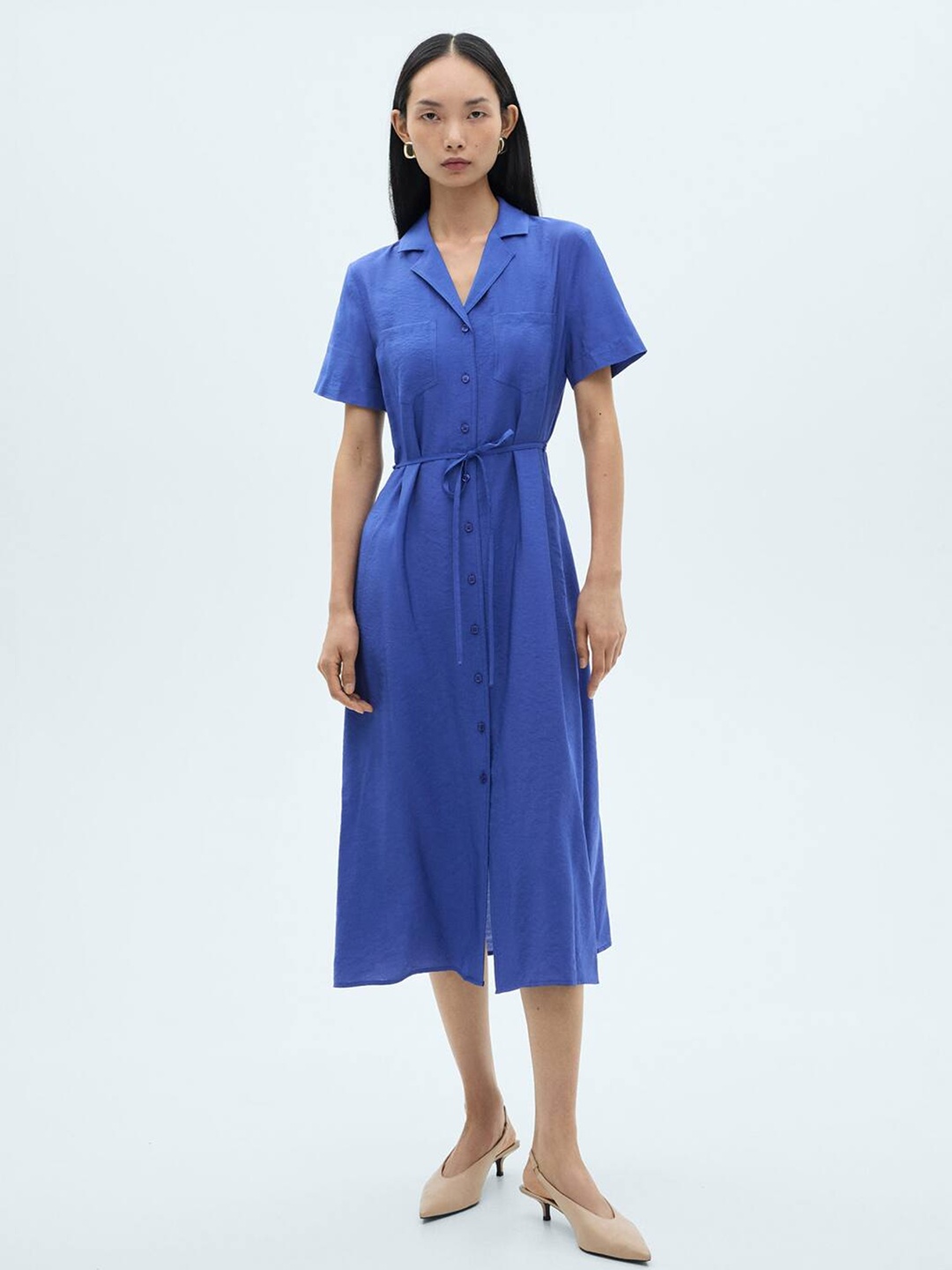 

MANGO Midi Blazer Dress with Belt, Blue
