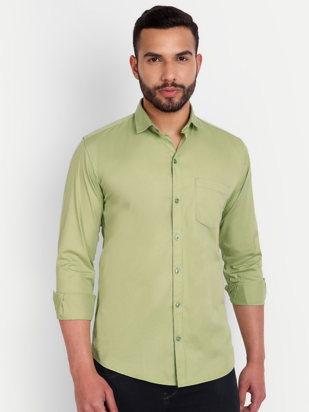 

Mast & Harbour Men India Slim Fit Cutaway Collar Solid Cotton Casual Shirt, Lime green