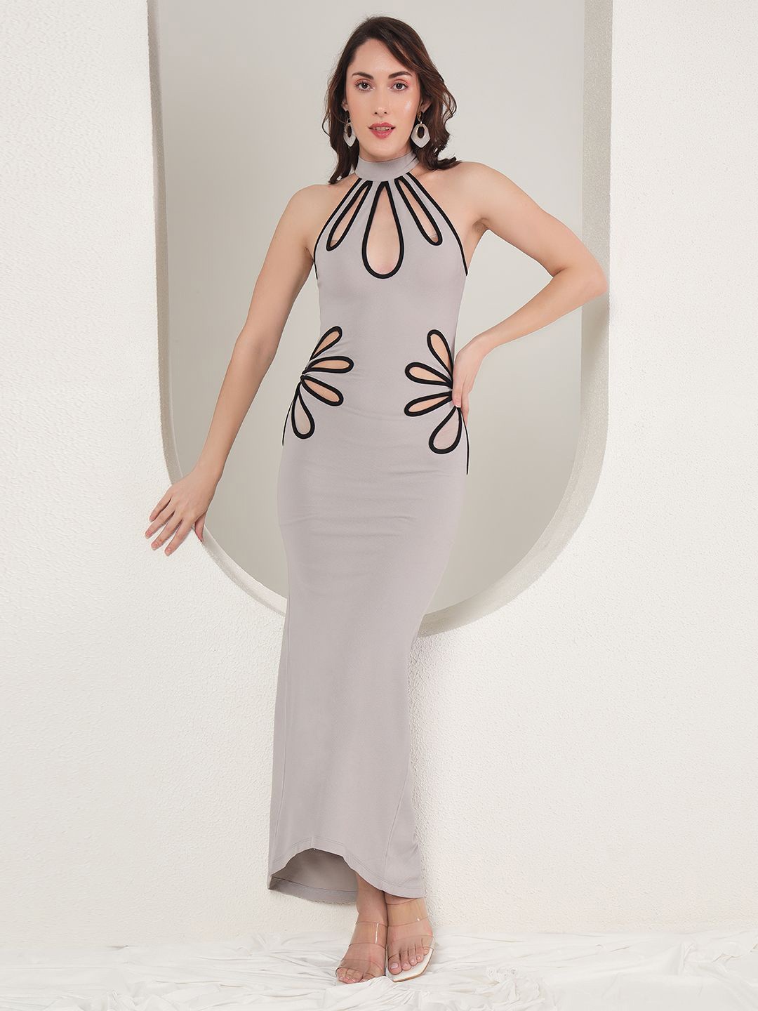 

TANDUL Women Keyhole Neck Maxi Dress, Grey