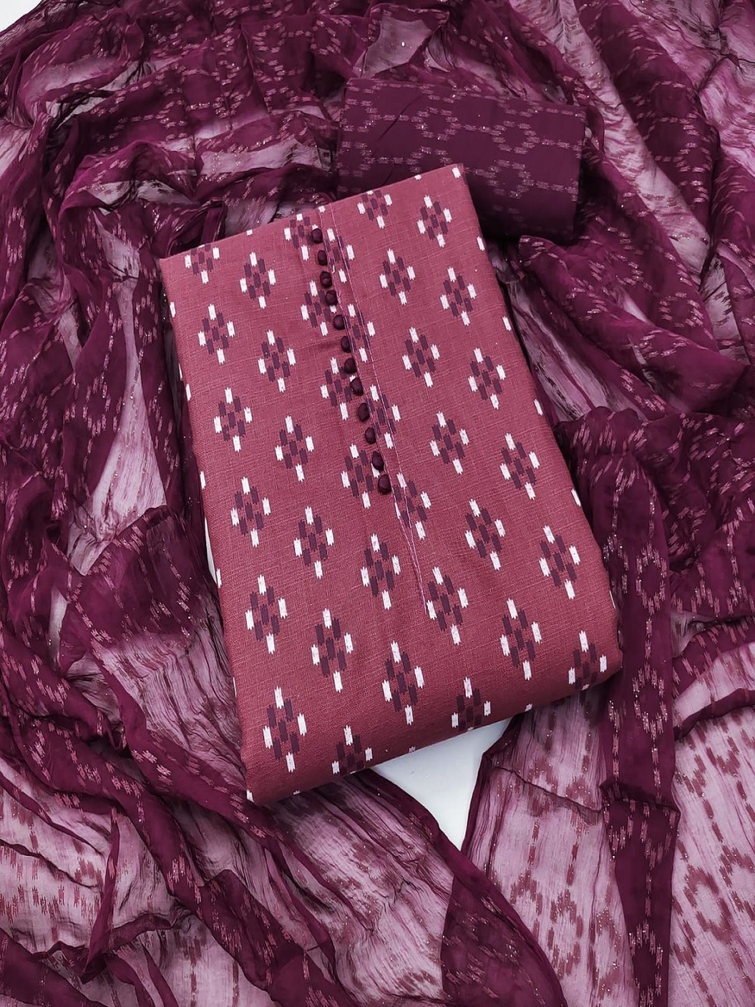 

A TO Z CART Geometric Printed Unstitched Dress Material, Magenta