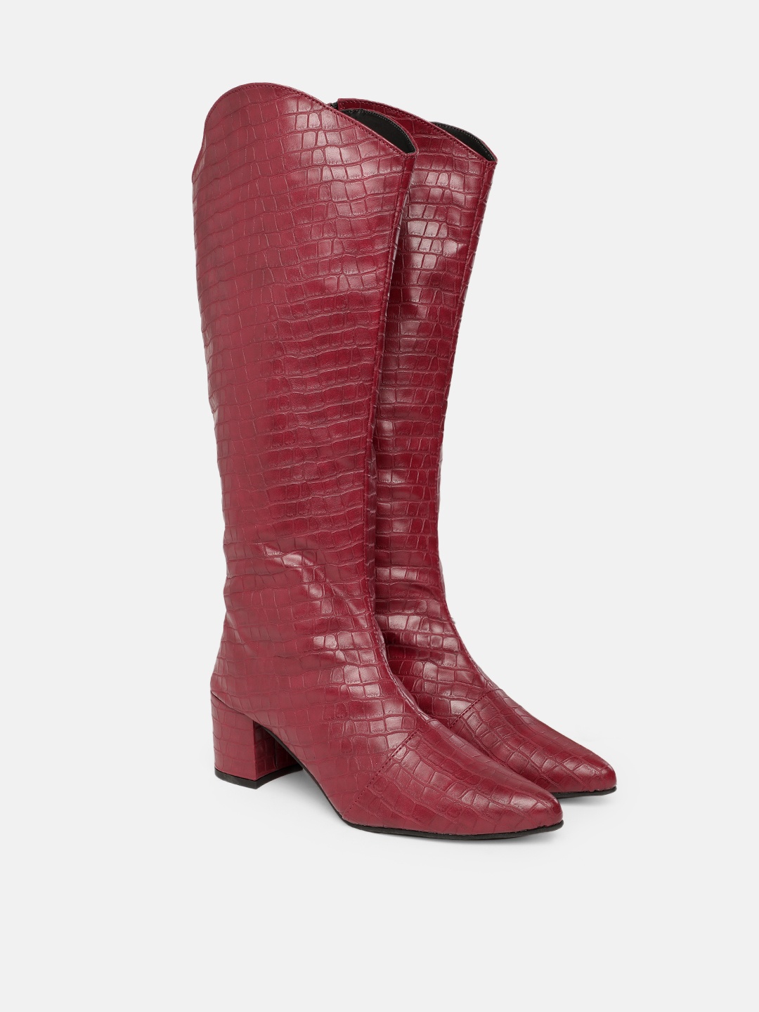 

ZORI WORLD DEZIRE Women Croc Patent Textured High Top Boots, Maroon