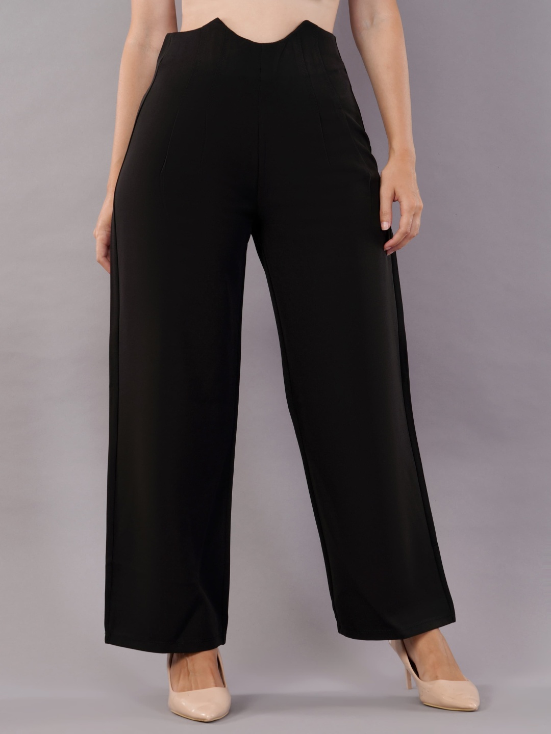 

HIGH BUY Women Comfort Loose Fit High-Rise Pleated Trousers, Black