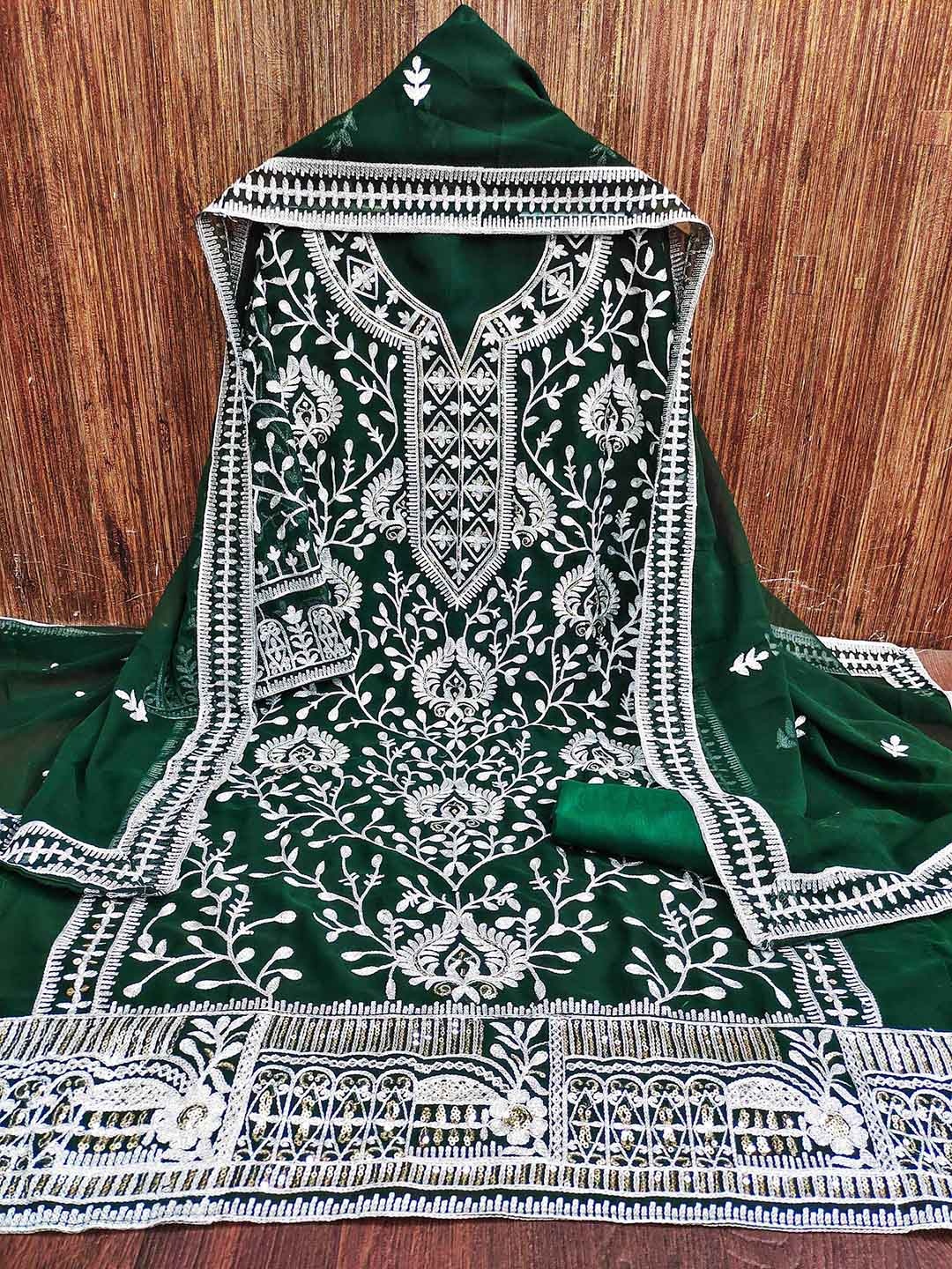 

KALINI Ethnic Motifs Embroidered Sequinned Silk Georgette Unstitched Dress Material, Green