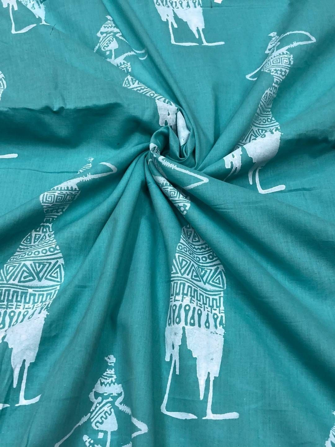 

PALASH Ethnic Motifs Printed Block Technique Pure Cotton Unstitched Dress Material, Turquoise blue