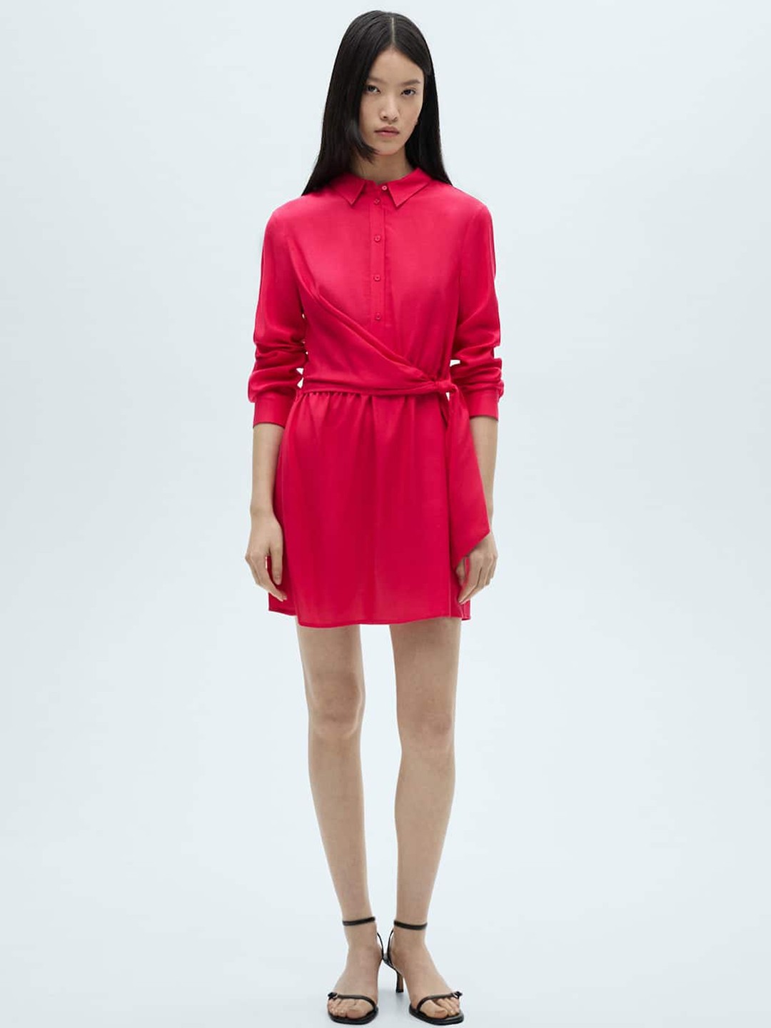 

MANGO Tie-Up Shirt Mini Dress, Red