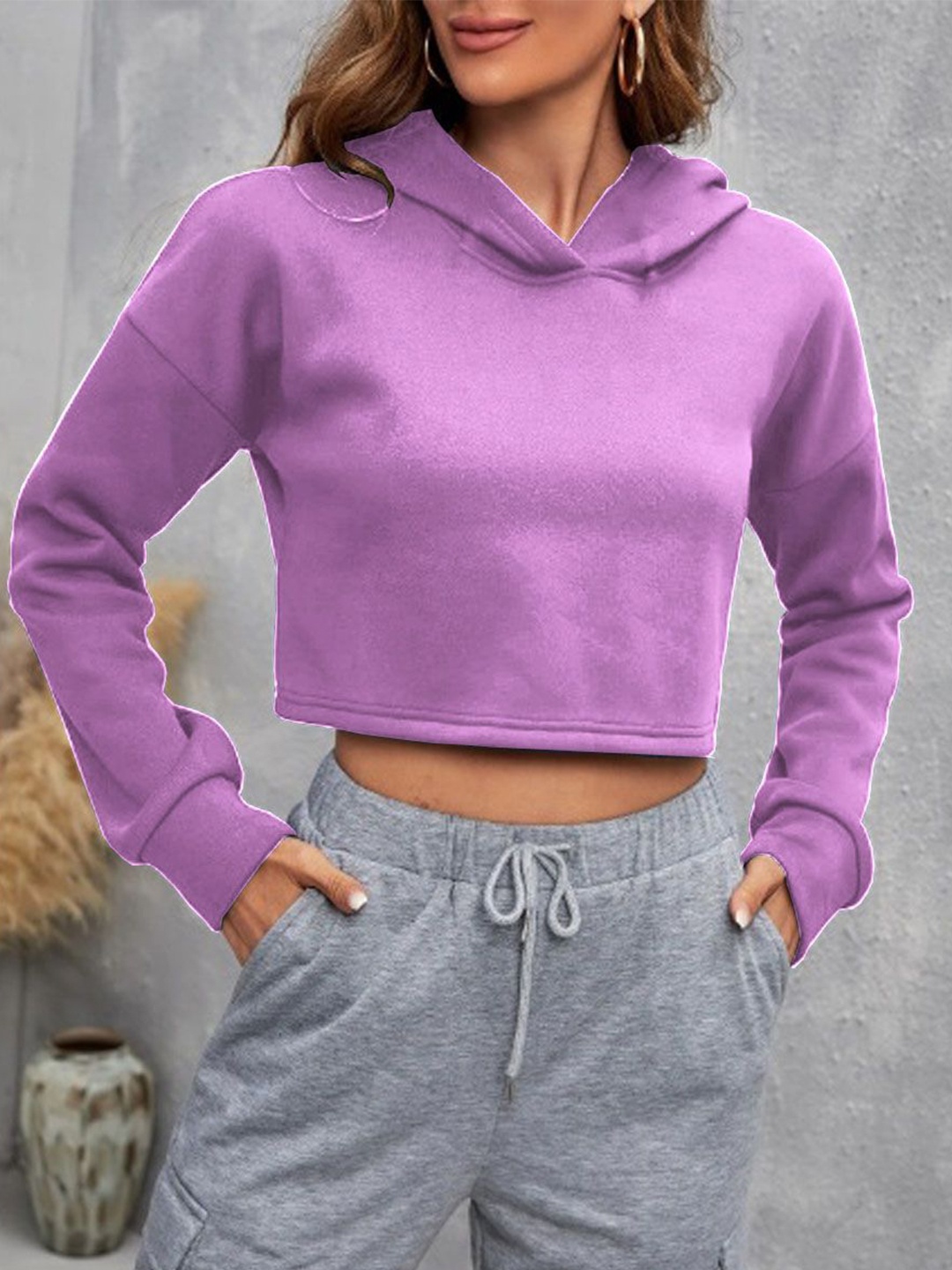 

Kushi Flyer Women Hooded Pullover Crop Sweatshirt, Lavender
