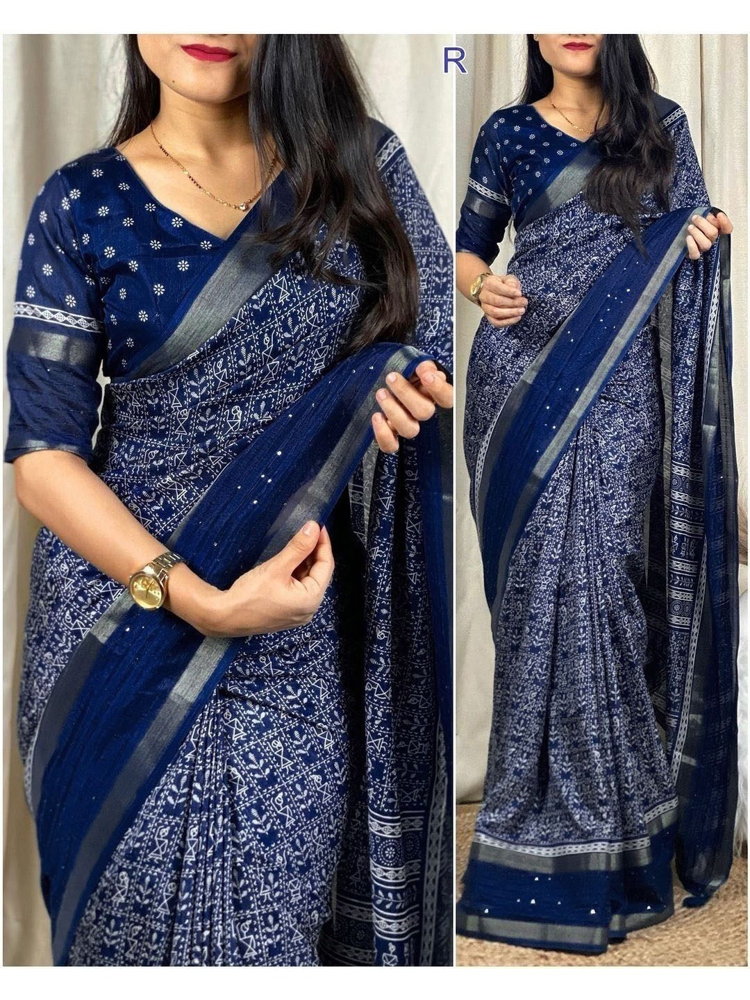 

Upalksh Warli Printed Woven Design Saree, Blue