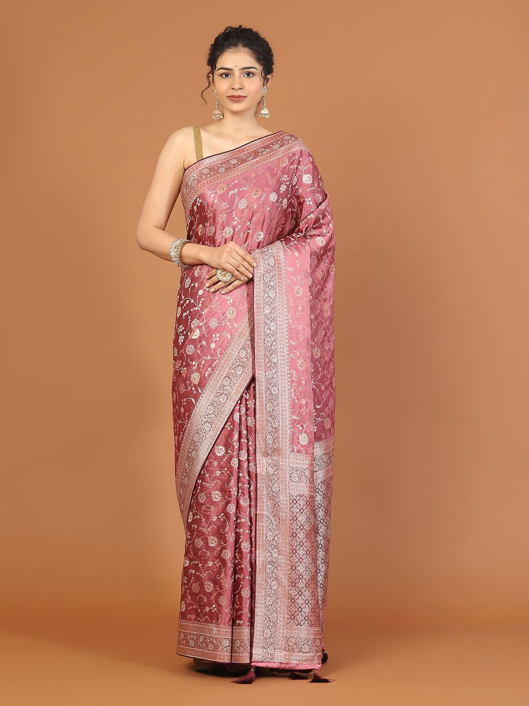 

Meena Bazaar Satin Saree, Pink