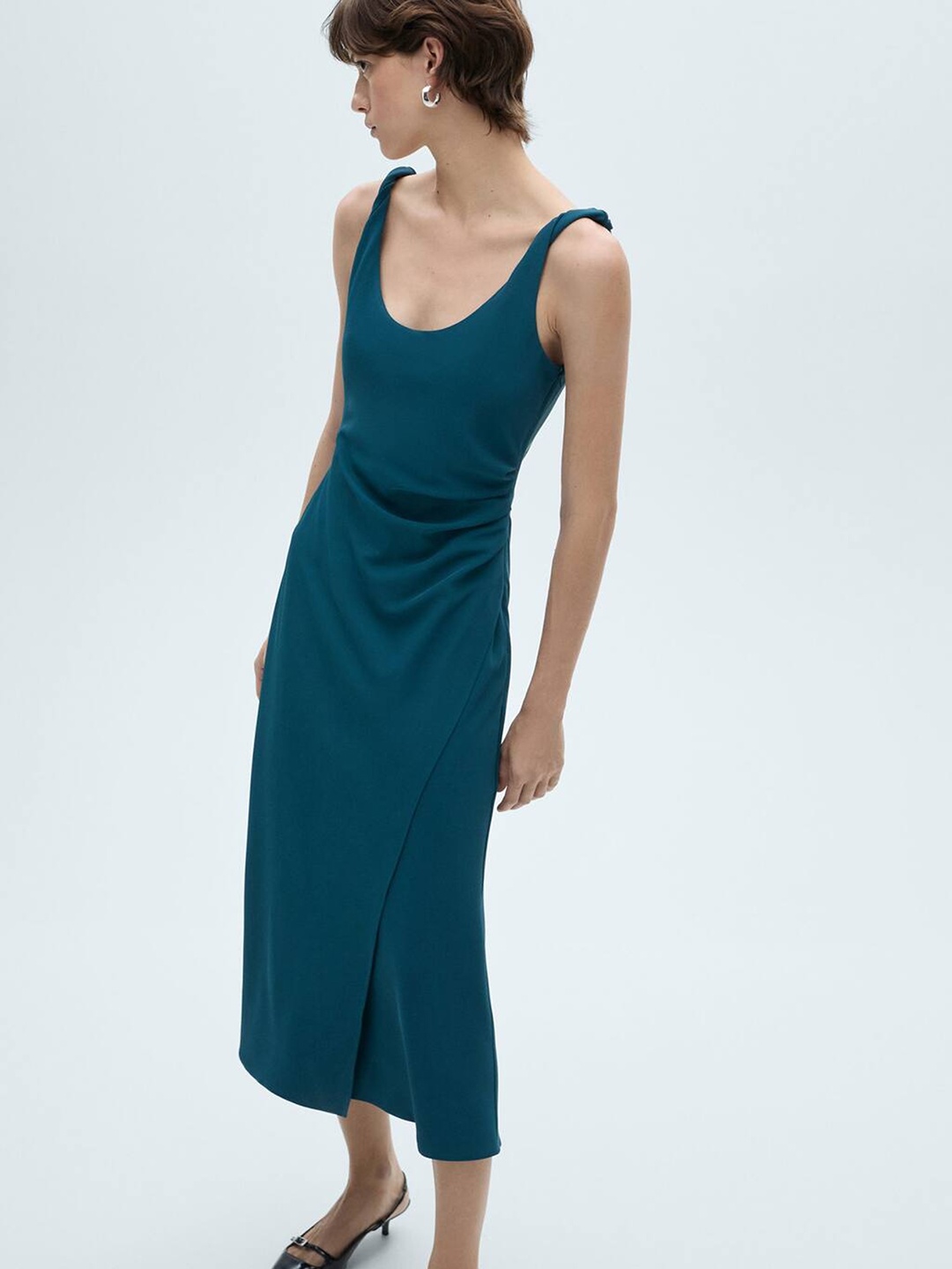 

MANGO Ruched Sheath Midi Dress, Teal