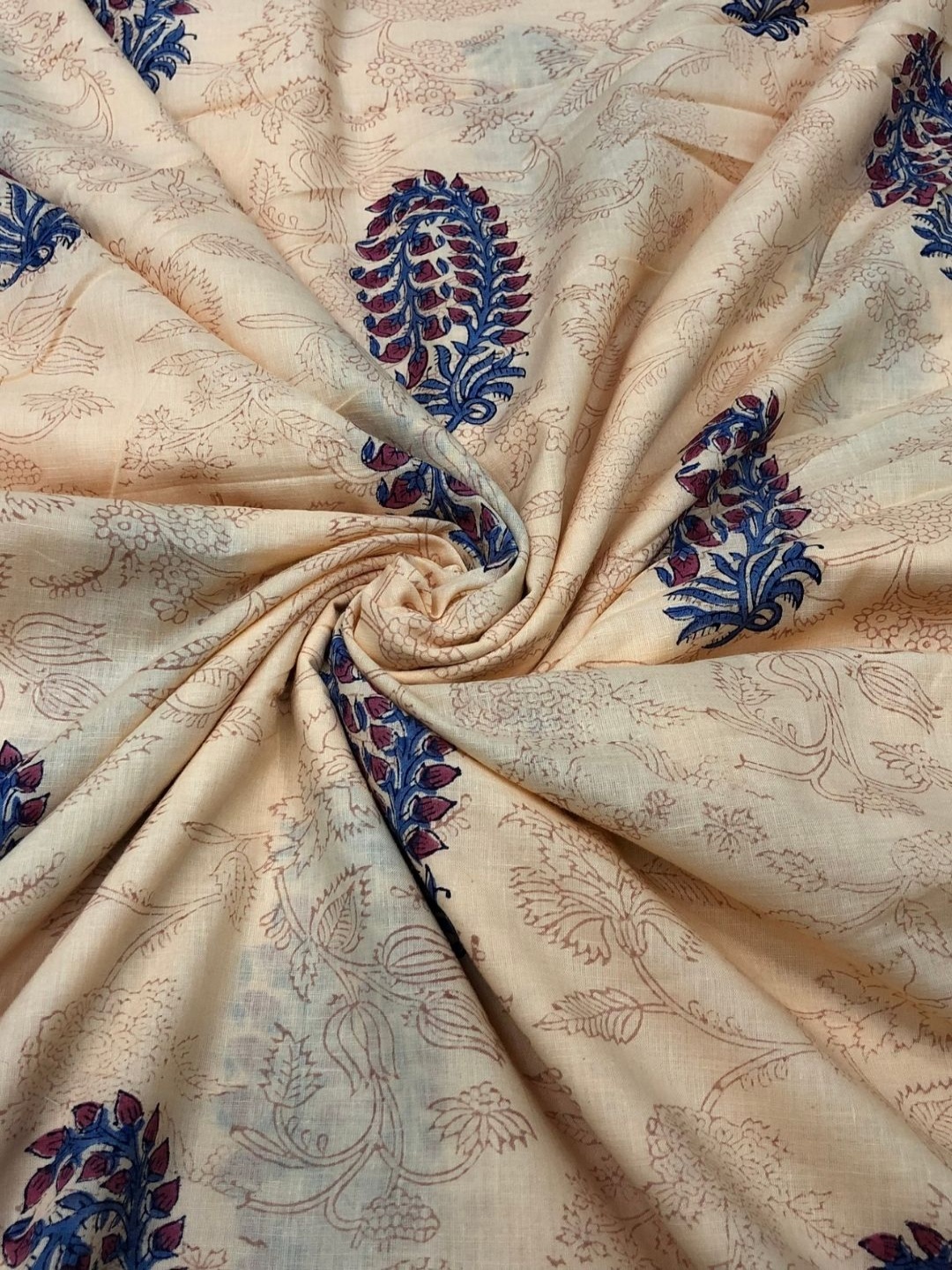 

PALASH Floral Printed Block Technique Pure Cotton Unstitched Dress Material, Beige