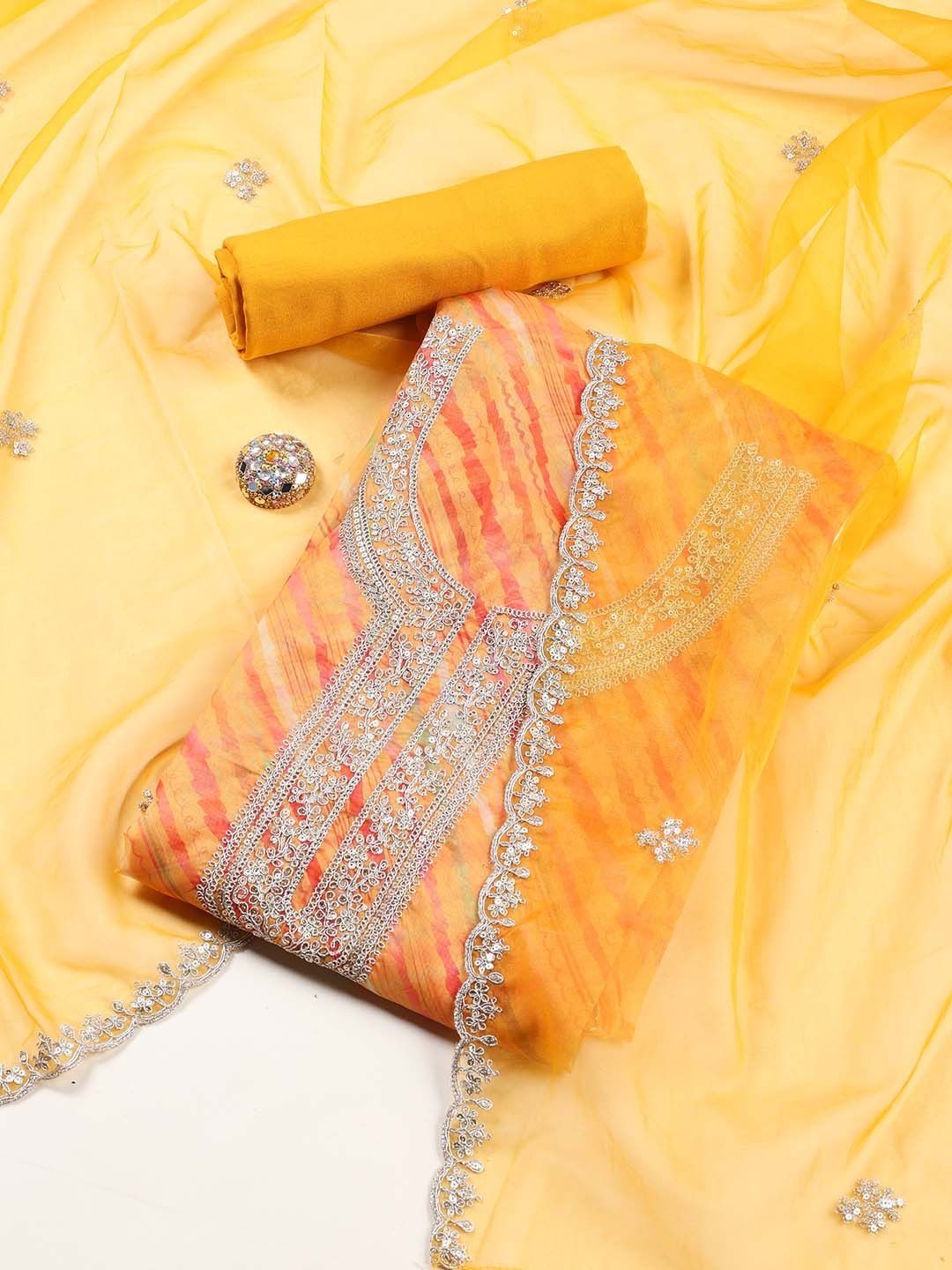 

Meena Bazaar Printed Organza Unstitched Dress Material, Yellow