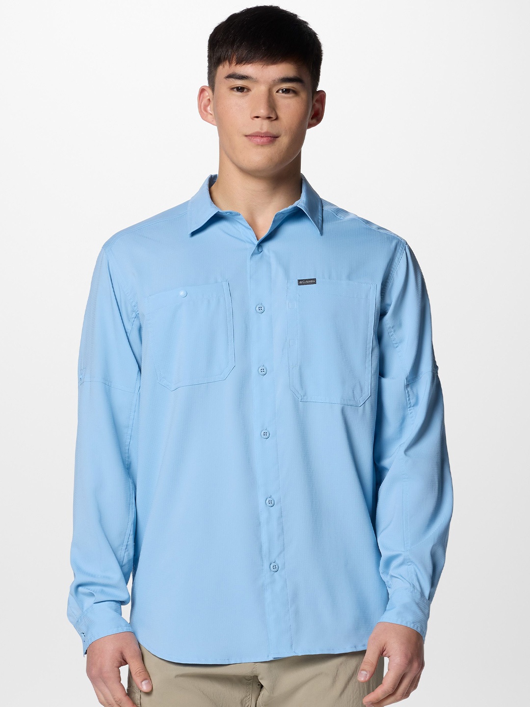 

Columbia Men Classic Spread Collar Solid Casual Shirt, Blue
