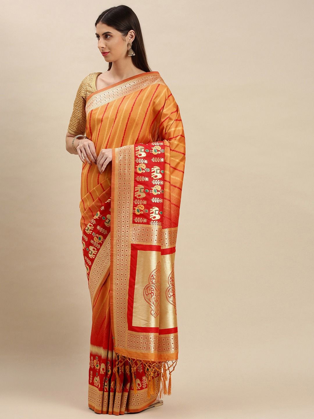 

flaher Woven Design Designer Banarasi Saree, Mustard