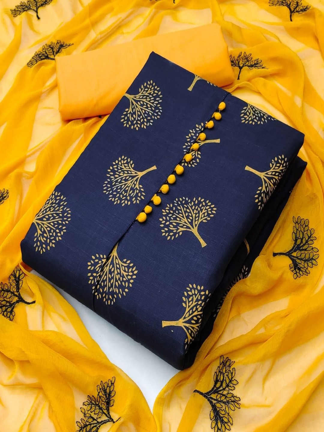 

A TO Z CART Printed Unstitched Dress Material, Navy blue