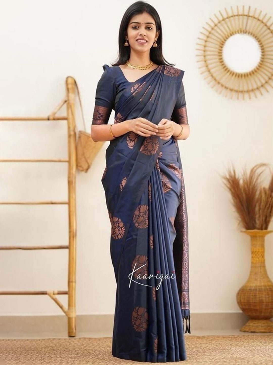 

Upalksh Woven Design Zari Pure Silk Tussar Saree, Blue