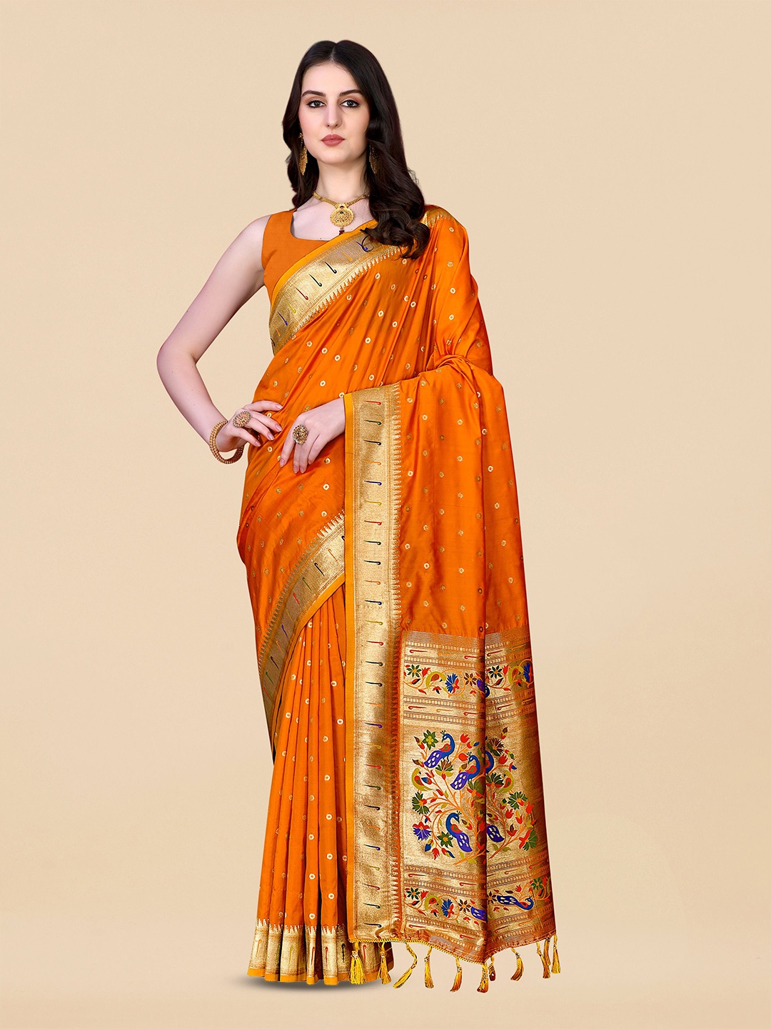 

Upalksh Floral Zari Banarasi Saree, Orange