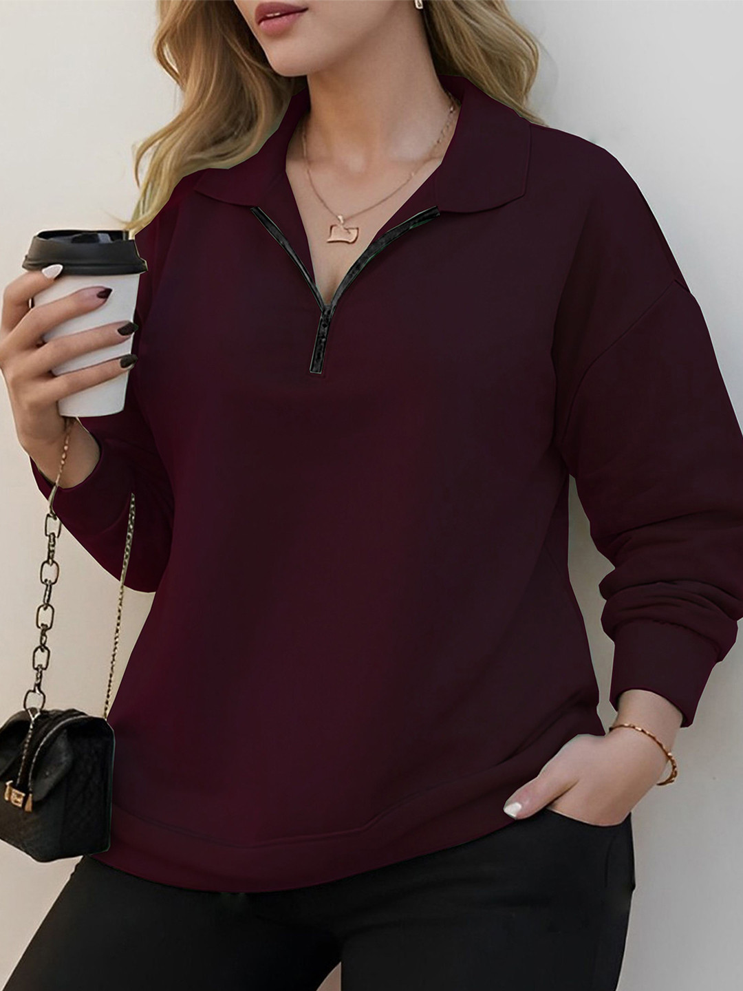

Kushi Flyer Women Half Zipper Sweatshirt, Maroon