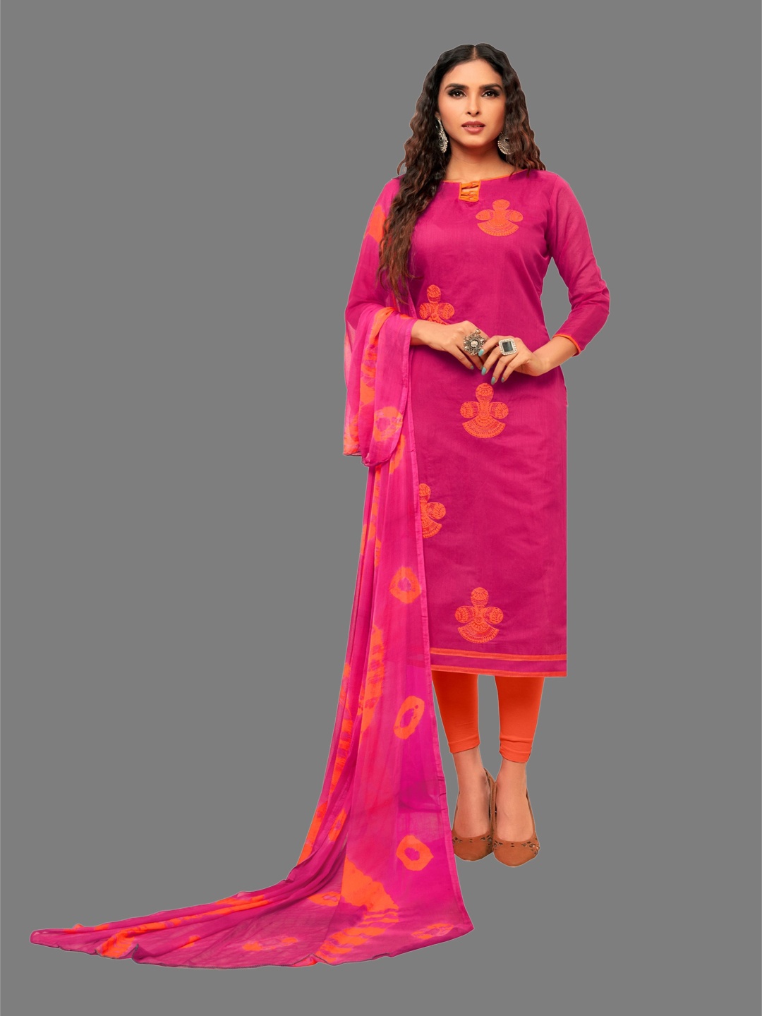 

A TO Z CART Floral Embroidered Unstitched Dress Material, Pink